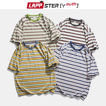 LAPPSTER-Jaunimo ir Vyrų Harajuku Japonijos Pledas T Shirts 2021 M. Vasarą Mens Streetwear Mados Vintage Marškinėliai Vyrų Atsitiktinis Palaidų Tees