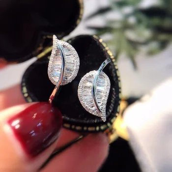 Lapų formos Deimantų cz Žiedas 925 sterlingas sidabro Papuošalai Žavesio Dalyvavimas Vestuvių juostoje Žiedai, Moterų Nuotakos Šalis priedų