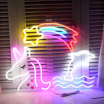 LED Neon Light Vaivorykštė Sienos Menas Ženklas, Žibintai Sveiki Miegamojo Puošmena Kabo Neoninės Lempos Namo Šalis Atostogų Dekoro Kalėdų Dovana
