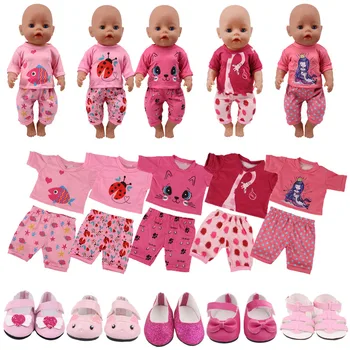 Lėlės Drabužių Pink Serijos Mielas Gyvūnų, Viršuje+Kelnės Batai 18 Colių Amerikos & 43 Cm Naujas Gimęs Reborn Baby Lėlės Drabužiai,Kartos