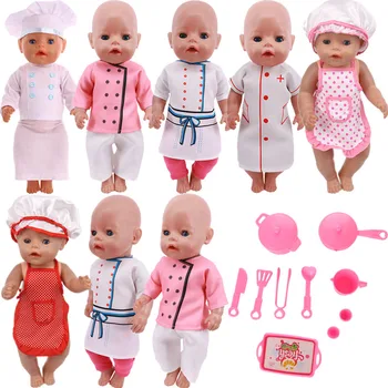 Lėlės Drabužių Virėja, darbo drabužiai Ir Virtuvės Indai Tilptų 18 Colių Amerikos Ir 43 Cm Reborn Baby Girl Lėlės Priedai,Vaikų Žaislas