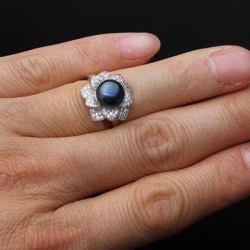Madinga Juoda Natūralių Gėlavandenių perlų žiedai moterims bauda Multi-cirkonis sužadėtuvių dovana, Papuošalai