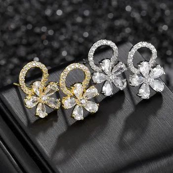 Mados gėlių boucle d ' oreille femme 2019 mergaitėms vestuves su Kubinis cirkonis blizga stud earings papuošalų bijoux dovana