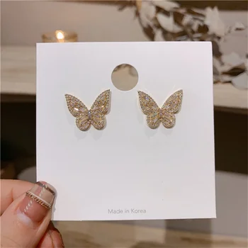Mados korėjos Kūrybos Crystal Butterfly Šviesos Prabangūs Auskarai Ins Banga Prabangus Kompaktiškas ir Laukinių Parodyti Temperamento Auskarai
