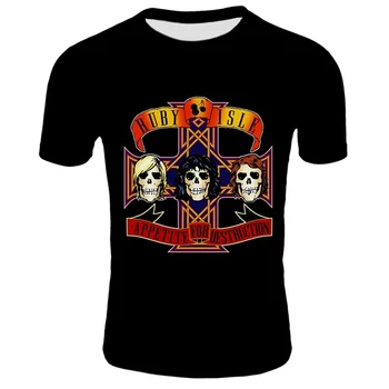 Mados Vyrų Juoda Marškinėlius Punk T Shirt Guns N Roses, T-Shirt Sunkiųjų Metalų Viršūnes 3D Ginklą, Išaugo Spausdinti Suknelė Hip-Hop Atsitiktinis vyriški T-shirt