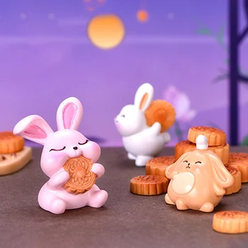 Micro Kraštovaizdžio Mažų Ornamentais Valgyti Mėnulis Pyragai Triušis Dervos Amatų Mielas Triušis Velykų Apdailos Miniatiūriniai Triušių Mini Rabbit