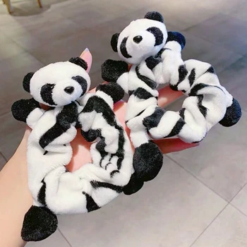 Mielas Švelnus Pliušinis Panda Scrunchies Plaukų Ryšius Virvę Mielas 3D Gyvūnų Galva Lėlės, Elastinga, plaukai surišti į uodegą Turėtojas Plaukų Aksesuarai