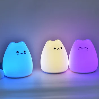 Mini Mielas 7 LED Spalva Keičiasi Naktį Šviesos Minkšto Silikono Palieskite Jutiklio Katė Formos Paglostyti Lempa Vaikams Kūdikių Miegamasis Darbalaukio Dekoras