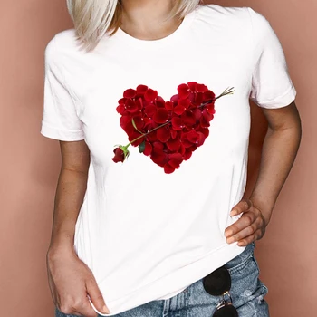 Moterų Grafinis 2021 M. Pavasario Vasaros Akvarelės Cute Mados Meilės Valentino Lady Drabužius Viršūnes Tees Spausdinti Moterų Marškinėlius (T-Shirt
