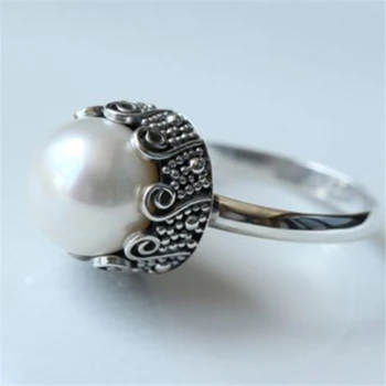 Moterų Mados 925 Sterlingas Sidabro Žiedas Paprastas Elegantiškas Natūralių Perlų Papuošalai Vestuvių Dalyvavimo Šalies Žiedo Dydis 5-11