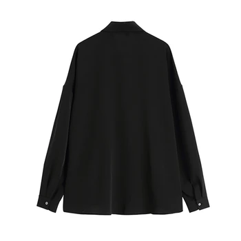 Moterų Mygtuką Iki Marškinėliai 2021 M. Vasarą Streetwear Vintage Black ilgomis Rankovėmis Polo Apykaklės VIRŠAUS Harajuku Metalo Apdaila Plati Palaidinė