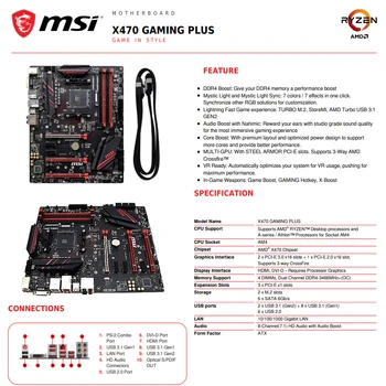 MSI X470 ŽAIDIMŲ PLUS pagrindinė Plokštė AMD X470 Originalus Stalinis MSI X470 Plokštės Lizdas AM4 AMD Ryzen 7th Gen DDR4 64GB Panaudota