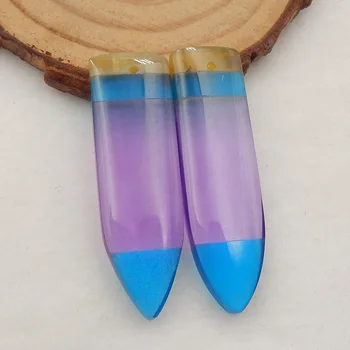 Natūralus Akmuo Violetinė Jasper,Mėlyna Jasper Su Geltona Opal mados Auskarai Karoliukai,43x12x6mm，11.6 g