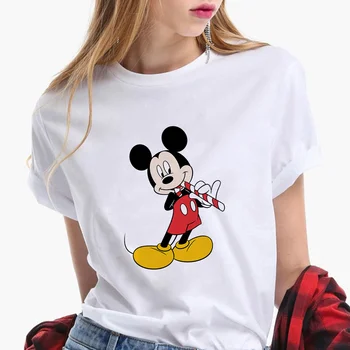 Naujas Atvykimo Disney Animacinių filmų Mickey Marškinėlius Tees Vasaros Atsitiktinis Moterų Baltos spalvos marškinėliai Mados Harajuku trumpomis Rankovėmis Marškinėlius Moteris