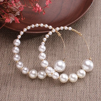 Naujas baltos spalvos boho imitacija, perlų turas ratas hoopas auskarai moterų aukso spalvos, dideli auskarai korėjos pareiškimą papuošalai auskarai