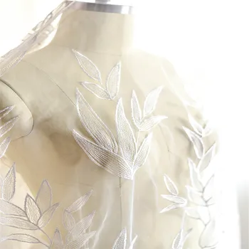 NAUJAS Bambuko lapų nėrinių audinys 1 kiemas šviesos dramblio kaulo tiulio tinkleliu siuvinėta Marlės Audinio vestuvių skraistes, sukneles!