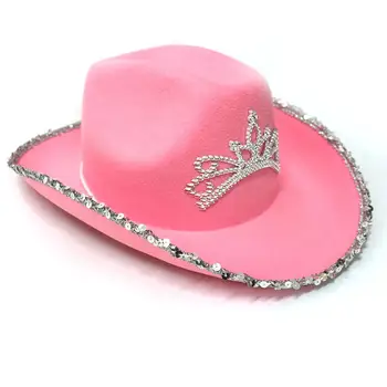 Naujas Vakarų Stiliaus Tiara Cowgirl Skrybėlę Moterų Mergina Rožinė Tiara Cowgirl Kaubojaus Skrybėlę Bžūp Atostogų Kostiumas Šalis Skrybėlę Priedai