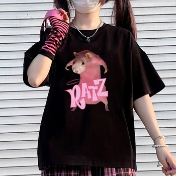 NAUJOS t Shirts Kawaii Anime Moterų Drabužių trumpomis Rankovėmis Ratz Pelės Rožinė Femme Tee Marškinėliai Harajuku Prarasti Negabaritinių Vasaros Drabužių