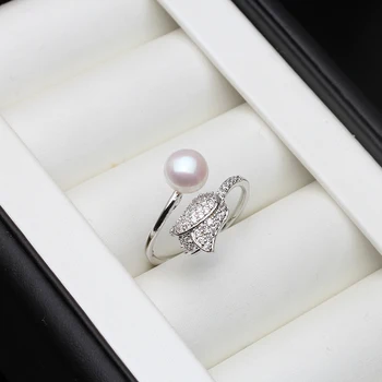Nekilnojamojo Gėlavandenių Perlų Žiedą, Moterims,Natūralios Baltos Perlamutro Žiedas 925 Sidabro Mados Gėlių Žiedas