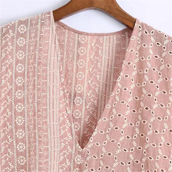 NWOMN Za Moterims Palaidinės 2021 Rožinė Siuvinėjimų Cutwork Moterų Marškiniai Vasaros Elegantiškas Palaidinukės ilgomis Rankovėmis Palaidinė Atsitiktinis Negabaritinių Marškinėliai