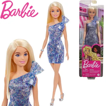 Originalias Barbie Fashionistas Lėlės Glitz Komplektus - Šviesiaplaukė Lėlė su Mėlyna Suknelė Žaisti Namuose Padažu Žaislų Mergaitėms Dovanų GRB32