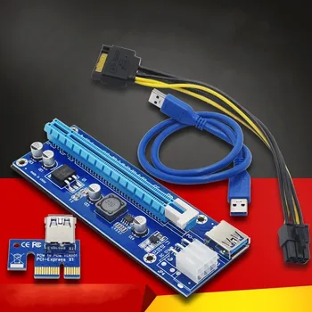 PCI-e Dual USB 3.0 Riser Card PCI Express 1X 2 16X Riser Card + USB 3.0 Extender Cable SATA 15 Pin-6Pin Maitinimo Kabelis