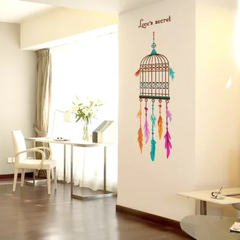 Plunksnų Birdcage sienų lipdukai namų puošybai kambarį Miegamojo sienos lipdukai jam prilygintą išsilavinimą meno plakatai