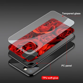 Prabanga Grūdintas Stiklas Case for Iphone 12 Pro Case for Iphone 12 11 XR Pro XS MAX mini X 7 8 6 6S Plus SE 2020 Augalų Rožių Gėlių