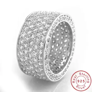 Prabanga Mikro Nutiesti 300pcs Lab Diamond cz Žiedas 925 sterlingas sidabro Dalyvavimas Vestuvių juostoje Žiedai, Moterų, vyrų, Jubiliejų, Papuošalai