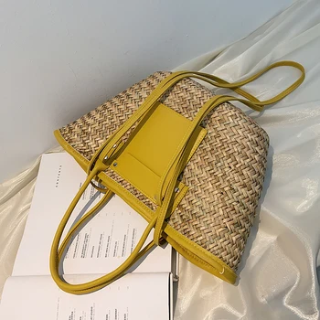 Pynimas Large Tote maišą, 2021 m. Vasaros Nauji Aukštos kokybės Šiaudų Moterų Dizaineris Rankinės Didelės talpos Petį Krepšys Paplūdimio krepšys
