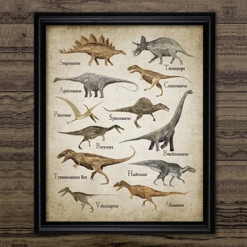 Retro Plakato Dinozaurų Rūšių Rex Triceratopsas Drobės Tapybos Sienos Menas Spausdinti nuotraukų Vaikams Berniukas Miegamojo Sienų Dekoras Namų Dekoro