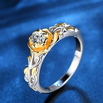 Romantiška Rožinė Aukso Žiedų Kubinių Zirconia Žiedas Šakelė Virvę Mados Moterų Populiarus Kalnų Krištolas Vestuvinį Žiedą, Mergina Paprasta Priedai