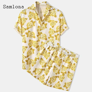Samlona Plius Dydis Vyrų drabužiai ropa hombre vyrų Marškinėliai rinkiniai gėlių spausdinti dviejų dalių rinkiniai lengvas 2021 m. vasaros paplūdimio vyras 3xl