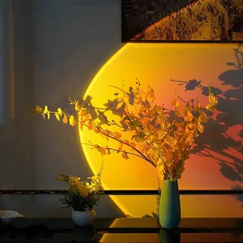 Saulėlydžio Projektoriaus Lempos Vaivorykštės Atmosfera Led Nakties Šviesos Namuose Miegamasis Coffe shop Fone Sienų Apdailai USB Stalo Lempa