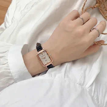 Savybės Moterų Mados Stačiakampio Laikrodžiai Retro Bambuko Modelis Derliaus Odos Laikrodžius Paprasta Mažas Ponios Kvarcinis Laikrodis
