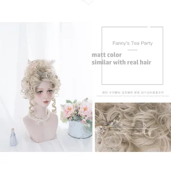 Senovinių moterų tauriųjų panele, blonde perukas stiliaus didelis šukuosena, derliaus Renesanso kunigaikštienės Lolita Karalienės aukso nustatyti plaukų kostiumai