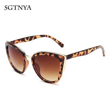 SGTNYA naujas ponios retro cat eye akiniai nuo saulės asmenybės didelis rėmo akiniai leopardo spalvos tendencijos mados moteriški akiniai nuo saulės