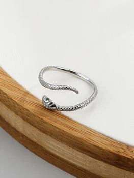 SILVERHOO Gyvatės Žiedas Moterims S925 Sterlingas Sidabro Aukščio, Žiedai, Žalioji Cirkonis Retro Fine Jewelry Gana Tekstūros Dizainas