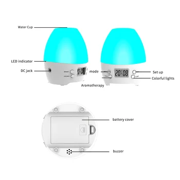 Spalvinga LED Nakties Šviesos Signalizacijos ClockElectric Oro Drėkintuvas Aromaterapija Lempos Aromato Difuzorius Oro Aušintuvas Rūkas kūrėjas Kambarys
