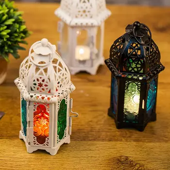 Stiklo Kristalų Maroko Žvakidė Metalinė Tuščiaviduriai Žvakių Laikiklis Namuose Kavos Parduotuvė Apdailos Geležies Kabinti Candle Lantern
