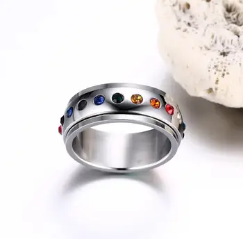 Vaivorykštės žiedas su spalvotų deimantų Kristalų žiedas Vyrams ir moterims titano Cirkonis žiedas