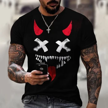 Vasaros Mados vyriški 3D T-Shirt Hip-Hop Juokinga Besišypsantis Veidas Stiliaus trumparankoviai T ShirtOversized Gatvės Sporto Kvėpuojantis Viršuje Tee
