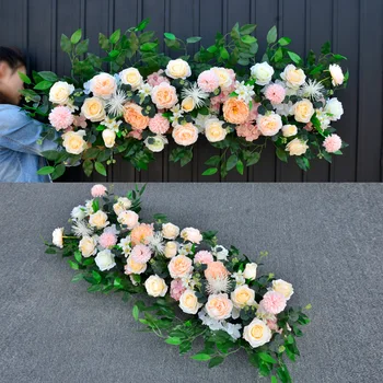 Vestuvių dekoravimas, gėlių arka eilės dirbtinės gėlės, vestuvių puošimas, gėlių girlianda šilko rožė hydranger 100cm ilgio gėlių