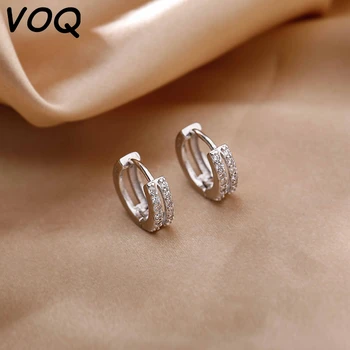 VOQ 925 sterlingas sidabro moterų paprasta dvigubo sluoksnio cirkonis hoopas auskarai auskarai moterims išskirtinį juvelyrikos dovanos