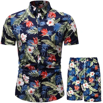 Vyrai 2 dalių Komplektas Vasaros Šortai Nustatyti Vyras Atspausdinta Marškinėliai ir Šortai Nustatyti Paplūdimio Drabužiai Valdybos Šortai Havajų Marškinėliai Mados Drabužiai.