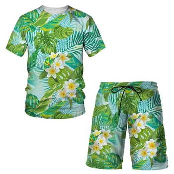 Vyrai Havajų Rinkiniai Spausdinimo 2021 M. Vasarą Trumpas Rankovės Marškinėliai Paplūdimio Šortai Streetwear Atsitiktinis Mens Kostiumas 2 Vnt Mados Kietas drabužius