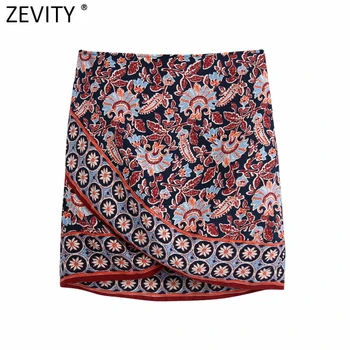 Zevity 2021 Moterų Derliaus Poziciją Totem Gėlių Spausdinti Sijonas, Sarongas Faldas Mujer Moterų Pusėje Lankas Susieta Wrap Slim Mini Sijonas QUN799