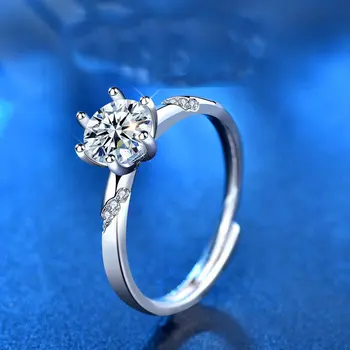 Žiedai, papuošalai 925 sterlingas sidabro moissanite Žiedas moterims bauda D spalva 0.5 ct Geometrinis vestuvinių žiedų porų Šakės Nustatymas